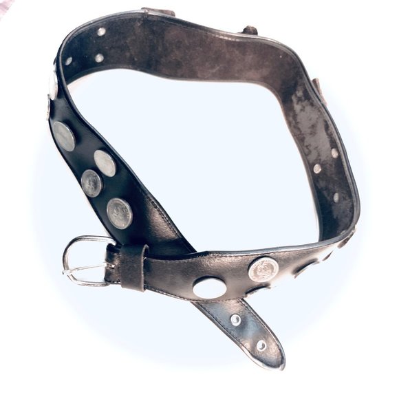 Vtg Leather Boho Coin Belt